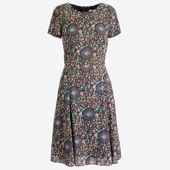 J.Crew Short-sleeve flutter Floral Patterned  Dress Navy Pink Begonia Size 00 - Picture 12 of 13